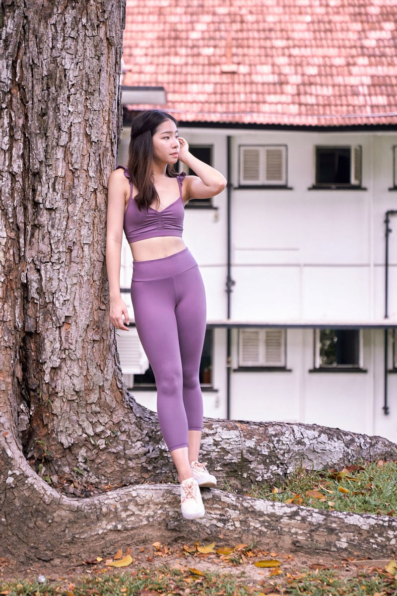 RQYYD Women's Workout Outfit 2 Pieces Seamless High Waist Yoga Leggings  with Long Sleeve Crewneck Crop Top Gym Clothes Set Purple M - Walmart.com